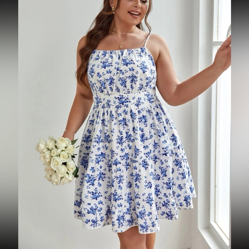 2xl SHEIN blue & white frenchy floral print cami dress